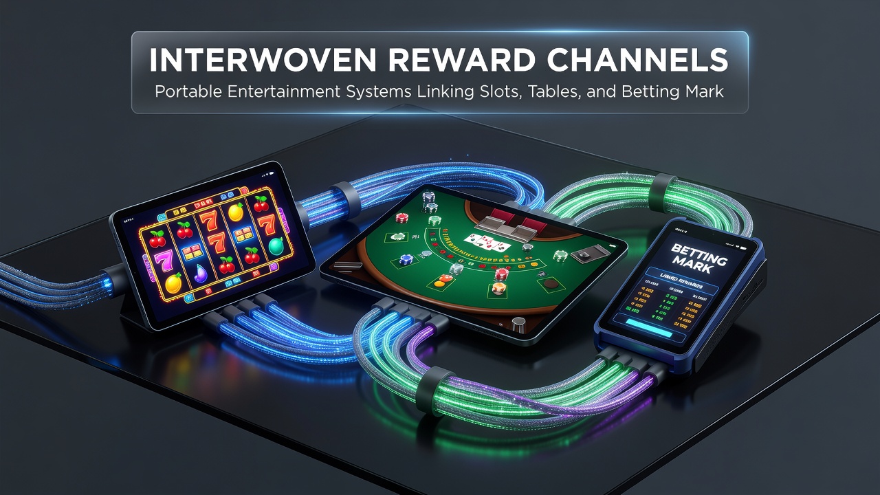 Mobile device displaying linked rewards across slot, table, and betting sections of an app interface