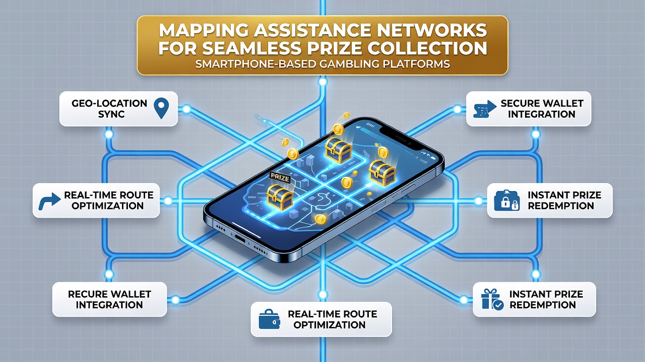 Flowchart showing prize collection steps through mobile gambling assistance networks