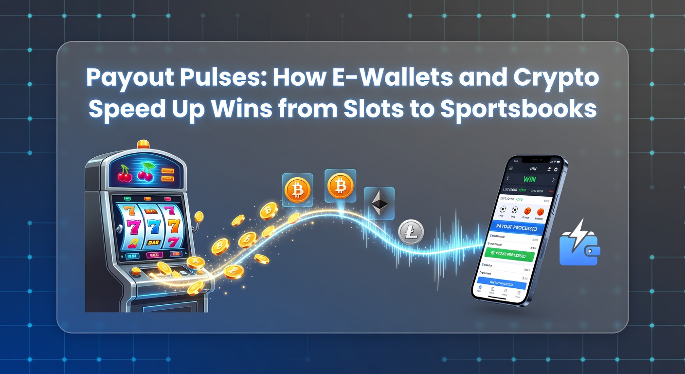 Digital waveforms representing rapid payout transfers from online slots and sportsbooks to e-wallets and crypto wallets