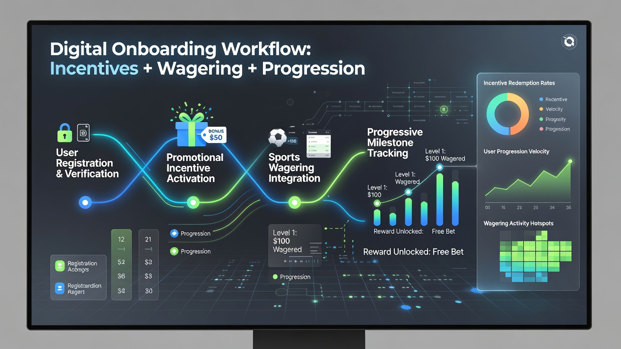 Screenshot sequence of a mobile interface linking sports betting odds to progressive slot jackpot displays during onboarding